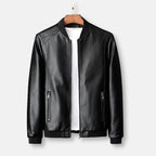 Fitted Faux Leather Bomber Jacket for Men