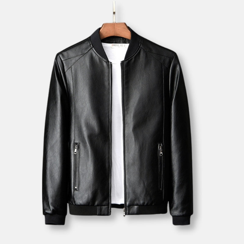 Fitted Faux Leather Bomber Jacket for Men