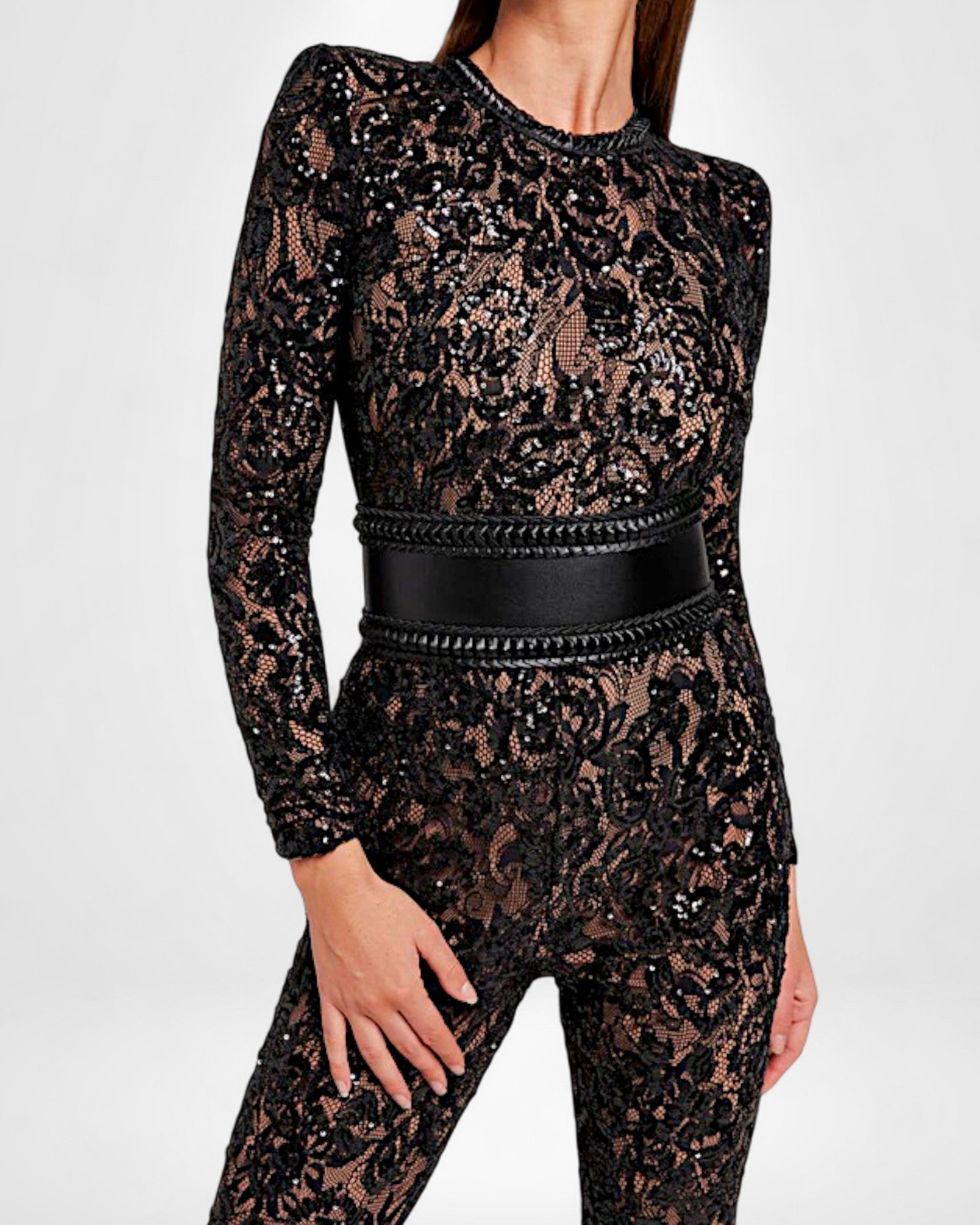 Fitted Lace Jumpsuit with Flared Trousers