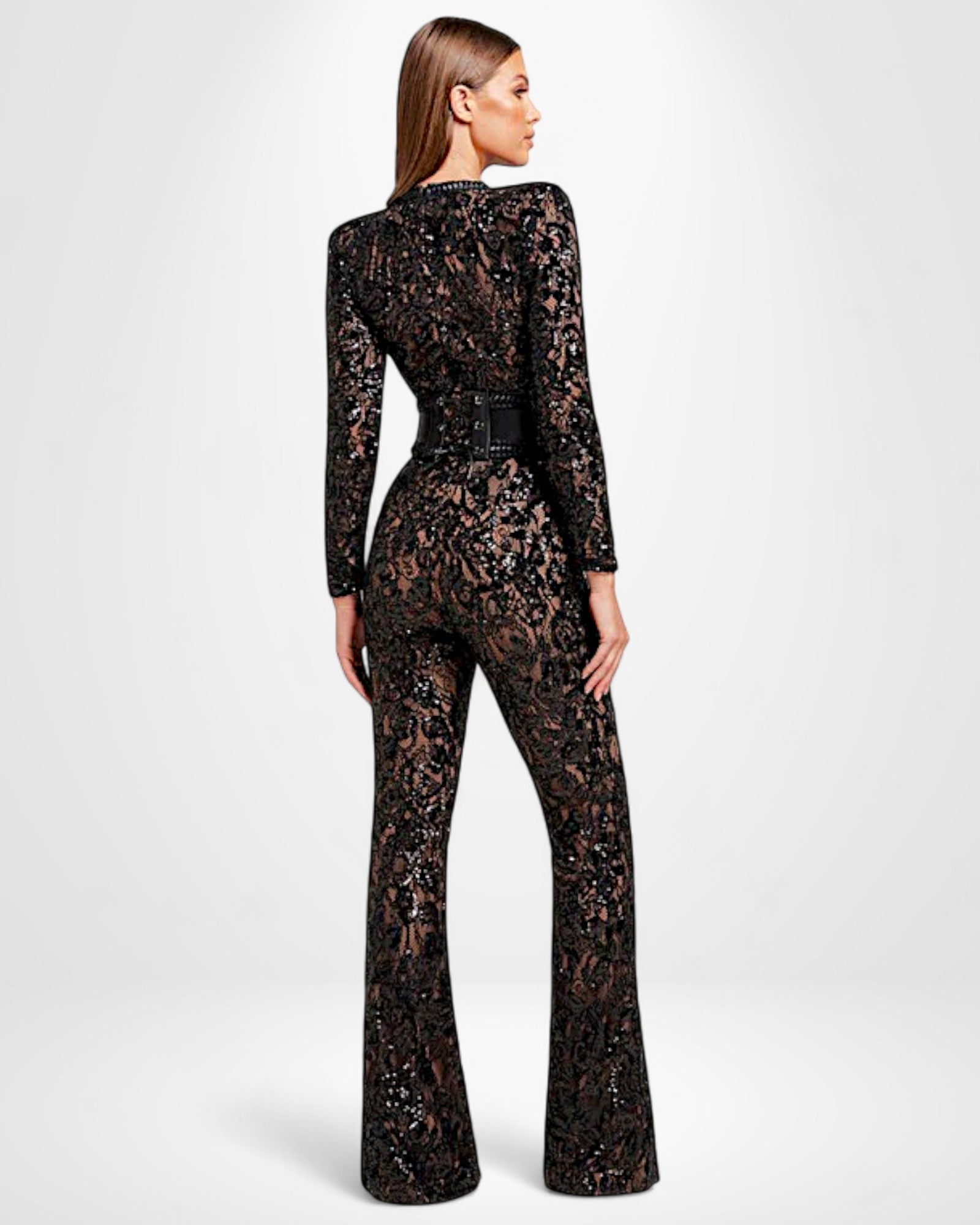 Fitted Lace Jumpsuit with Flared Trousers