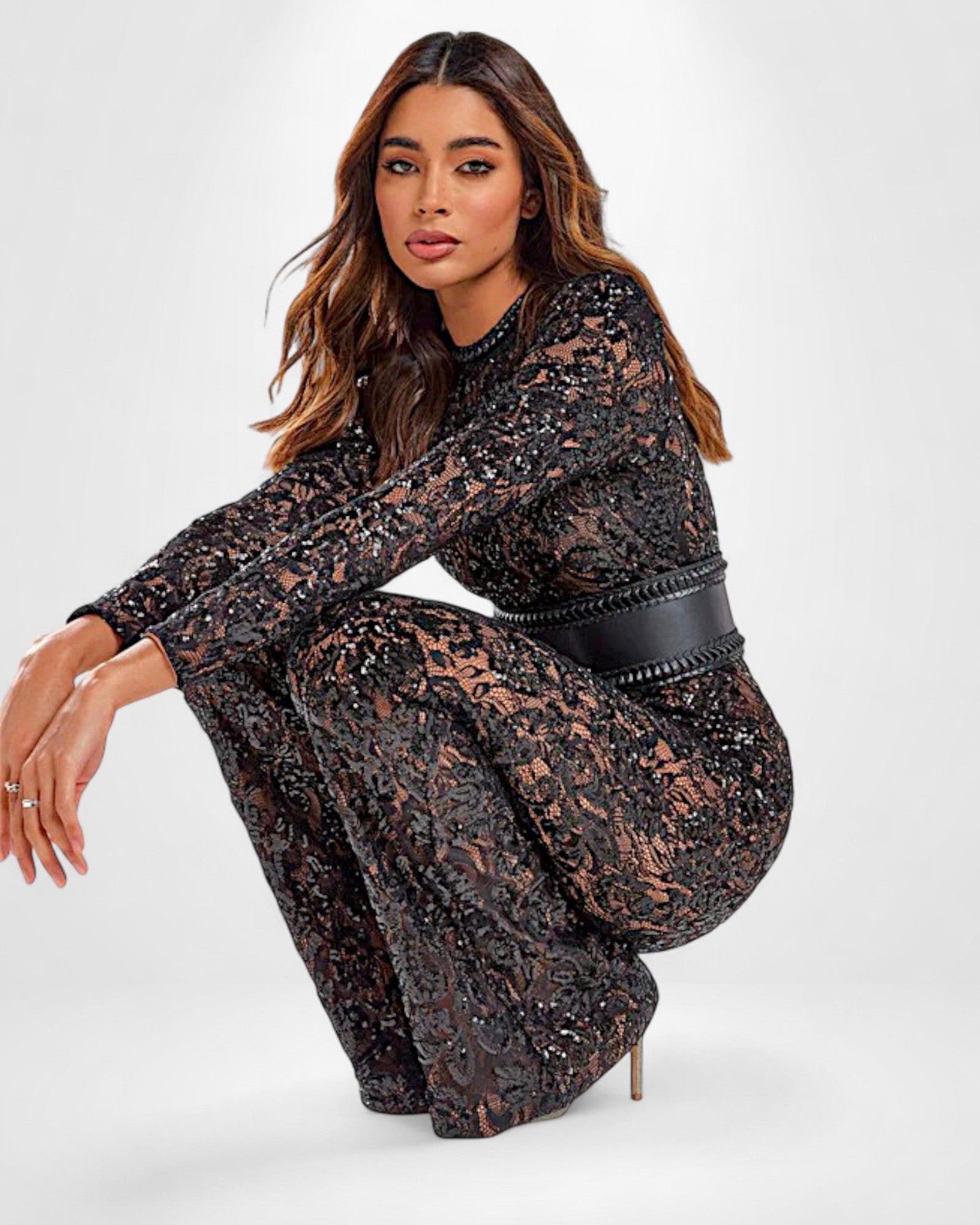 Fitted Lace Jumpsuit with Flared Trousers