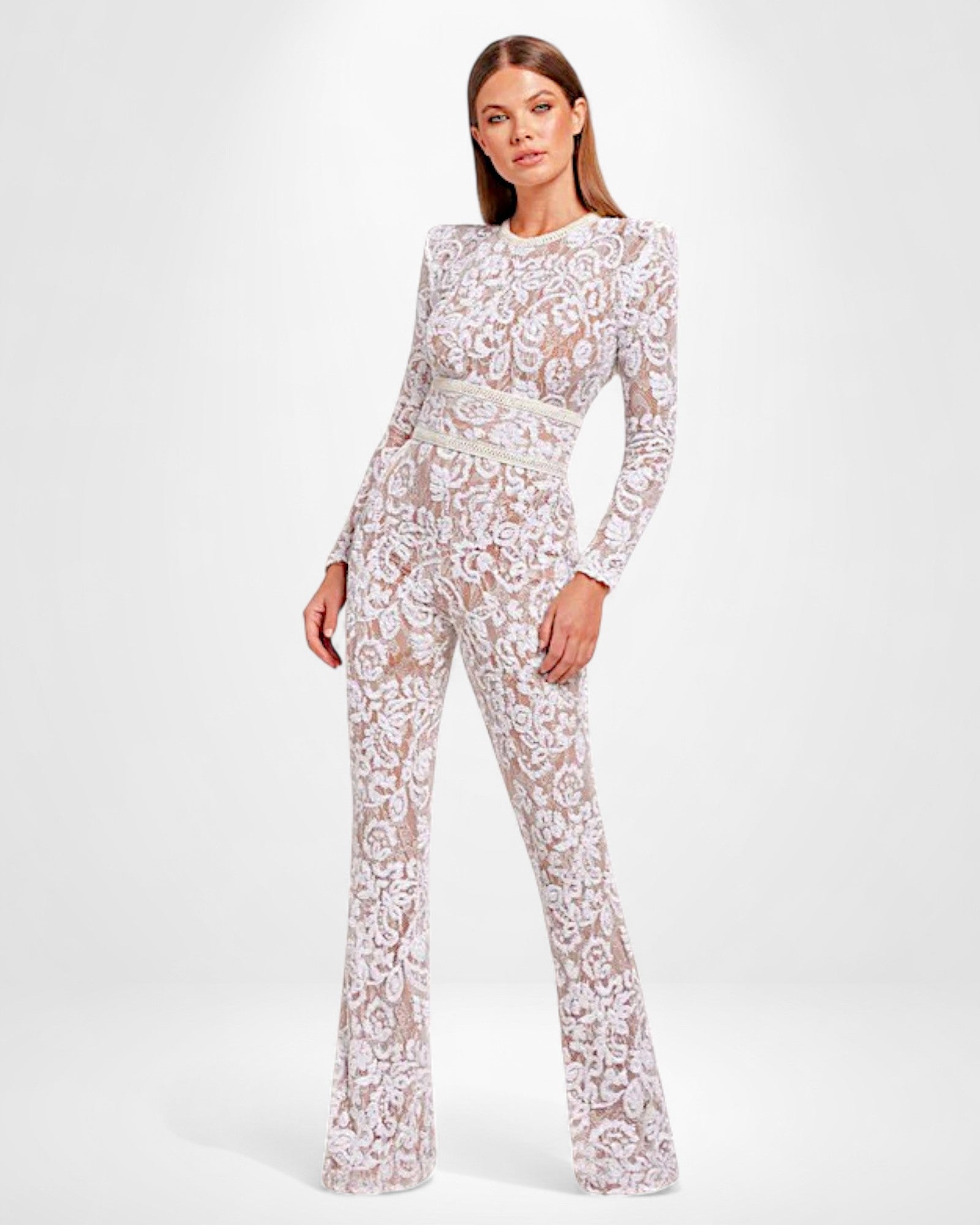 Fitted Lace Jumpsuit with Flared Trousers