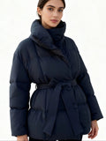 Fitted Puffer Jacket for Women with Belt