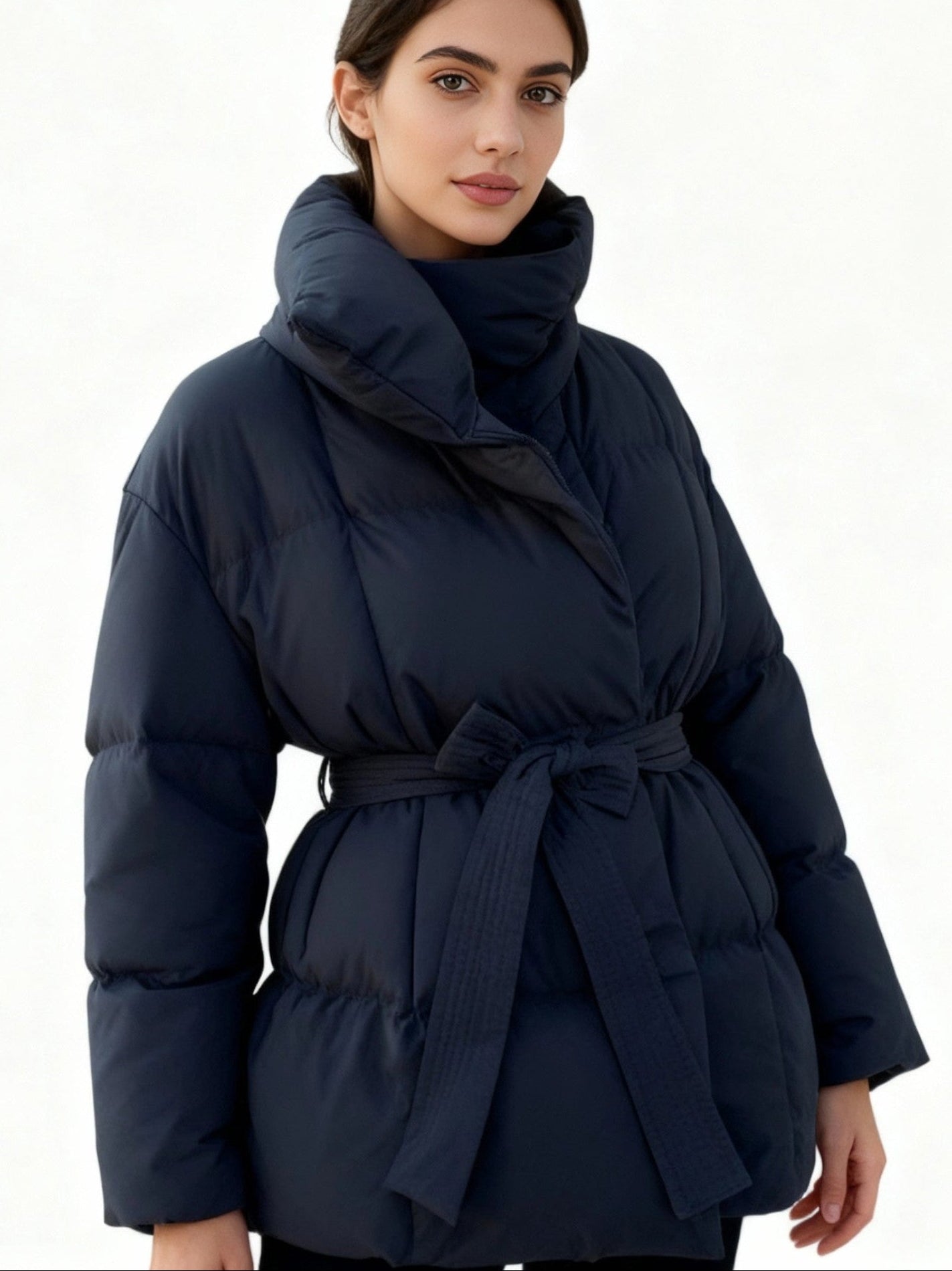 Fitted Puffer Jacket for Women with Belt