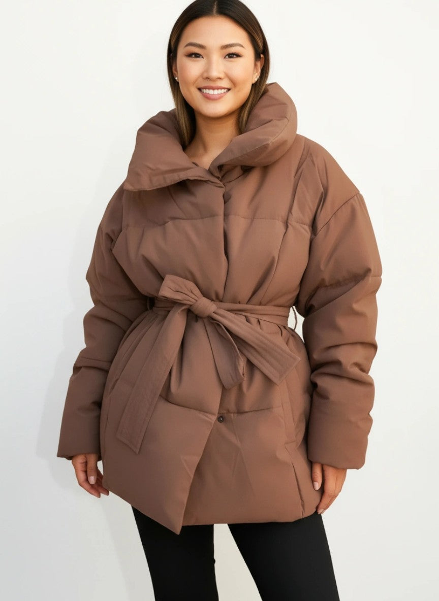 Fitted Puffer Jacket for Women with Belt