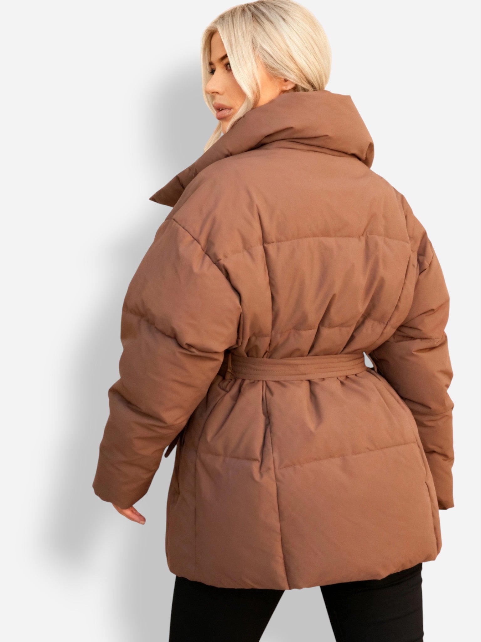 Fitted Puffer Jacket for Women with Belt