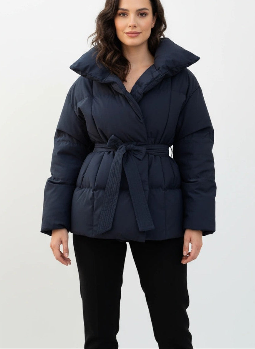 Fitted Puffer Jacket for Women with Belt