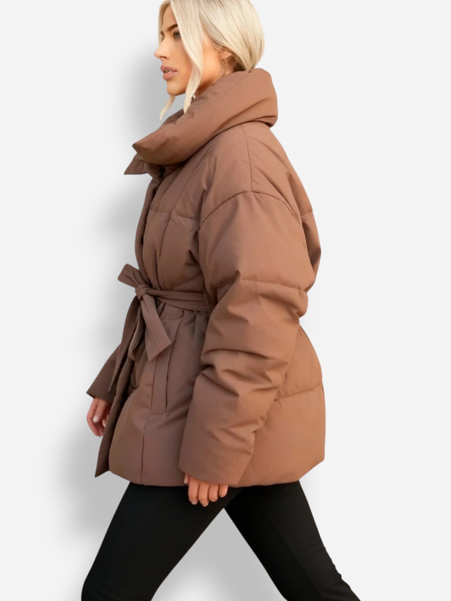 Fitted Puffer Jacket for Women with Belt