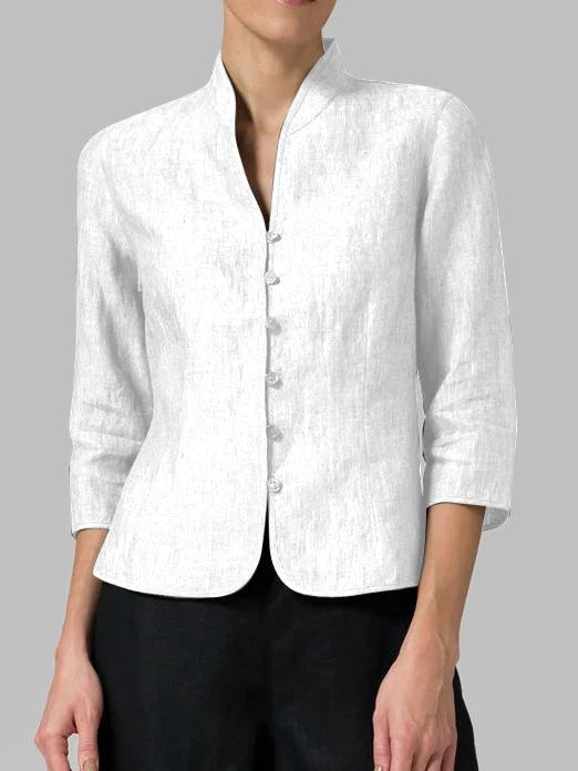 Fitted Women's Blouse with Stand-Up Collar