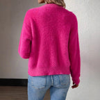 Fluffy V-Neck Cardigan with Button Detail for Women