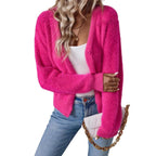 Fluffy V-Neck Cardigan with Button Detail for Women