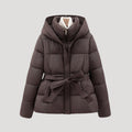 Hooded Belted Puffer Jacket for Women