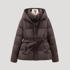Hooded Belted Puffer Jacket for Women