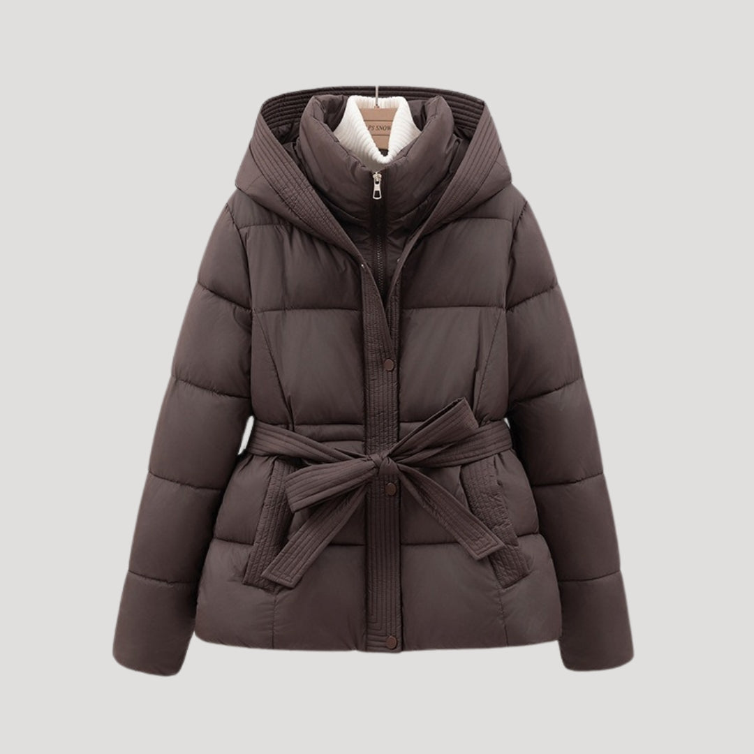 Hooded Belted Puffer Jacket for Women