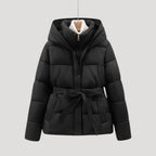 Hooded Belted Puffer Jacket for Women