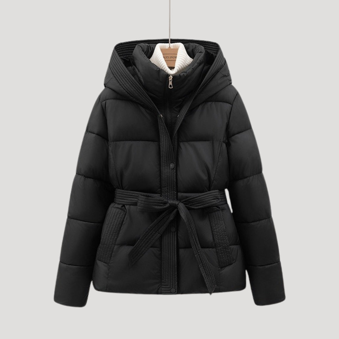 Hooded Belted Puffer Jacket for Women