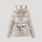 Hooded Belted Puffer Jacket for Women