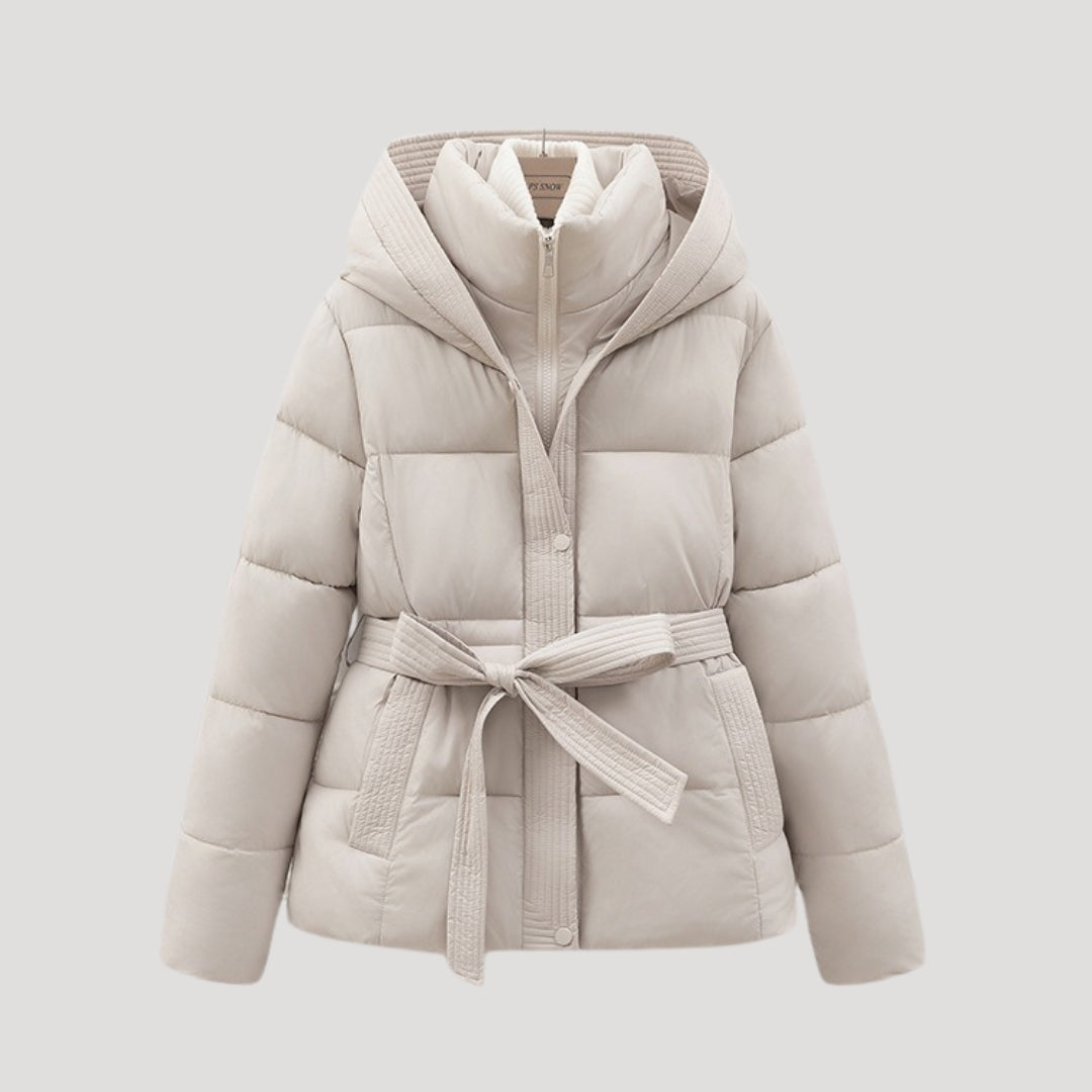 Hooded Belted Puffer Jacket for Women