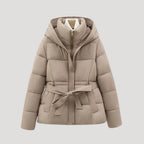 Hooded Belted Puffer Jacket for Women