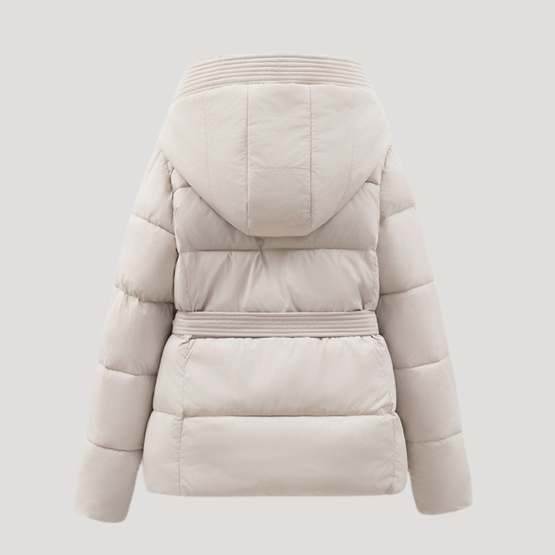 Hooded Belted Puffer Jacket for Women