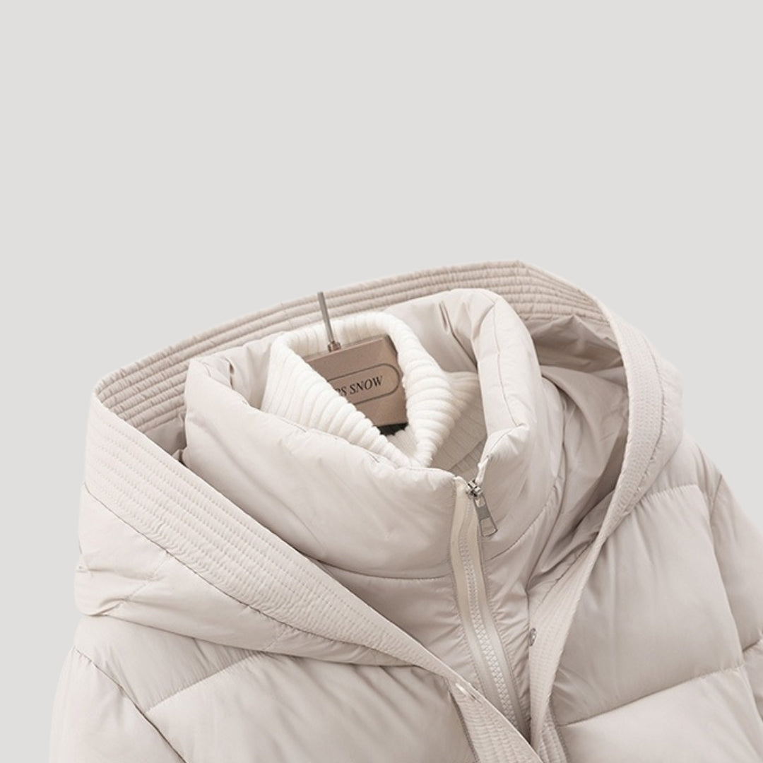 Hooded Belted Puffer Jacket for Women