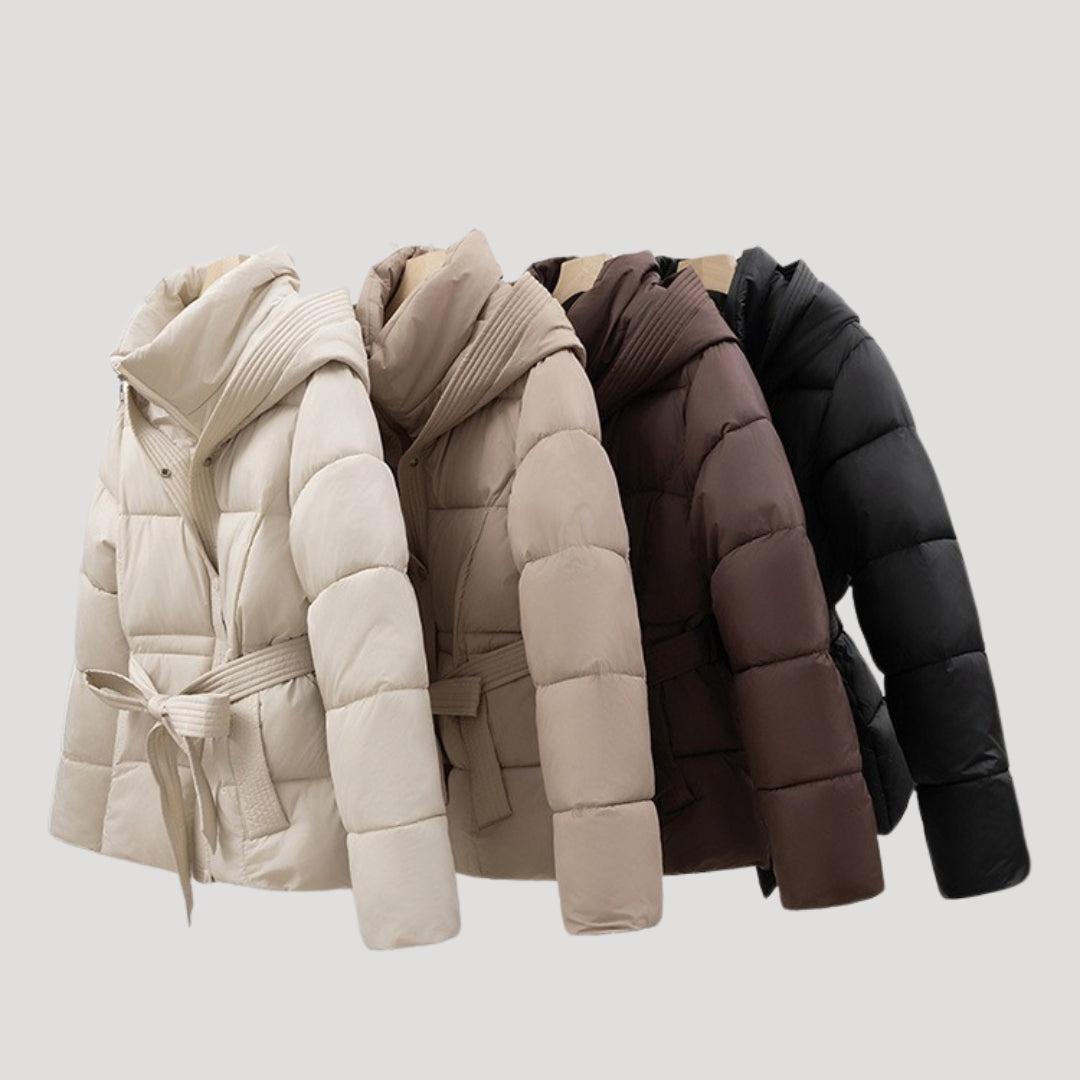 Hooded Belted Puffer Jacket for Women