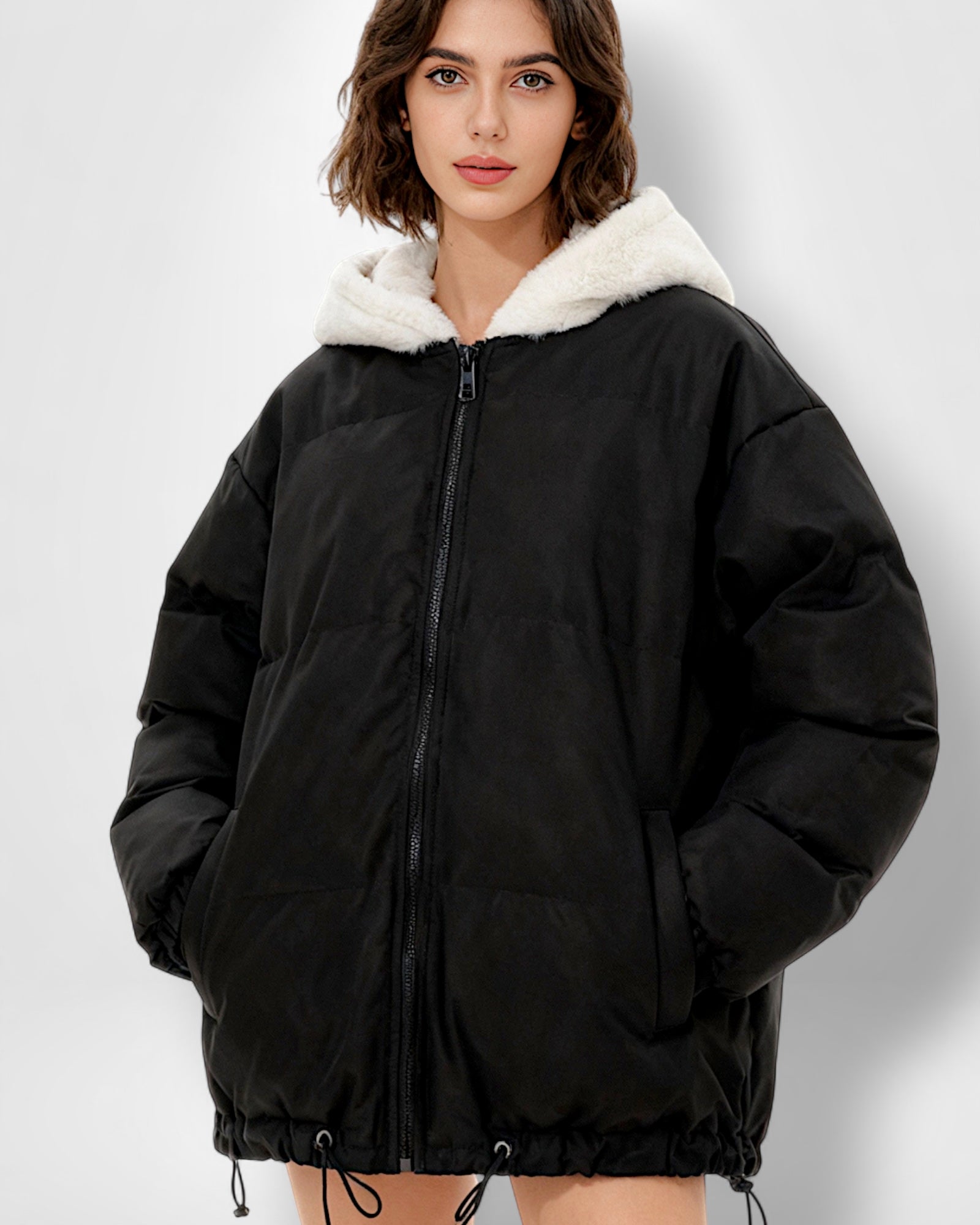 Hooded Fleece Lined Puffer Jacket for Women