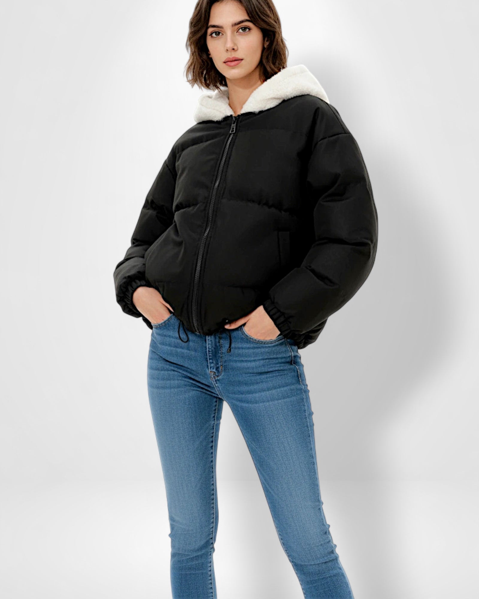 Hooded Fleece Lined Puffer Jacket for Women