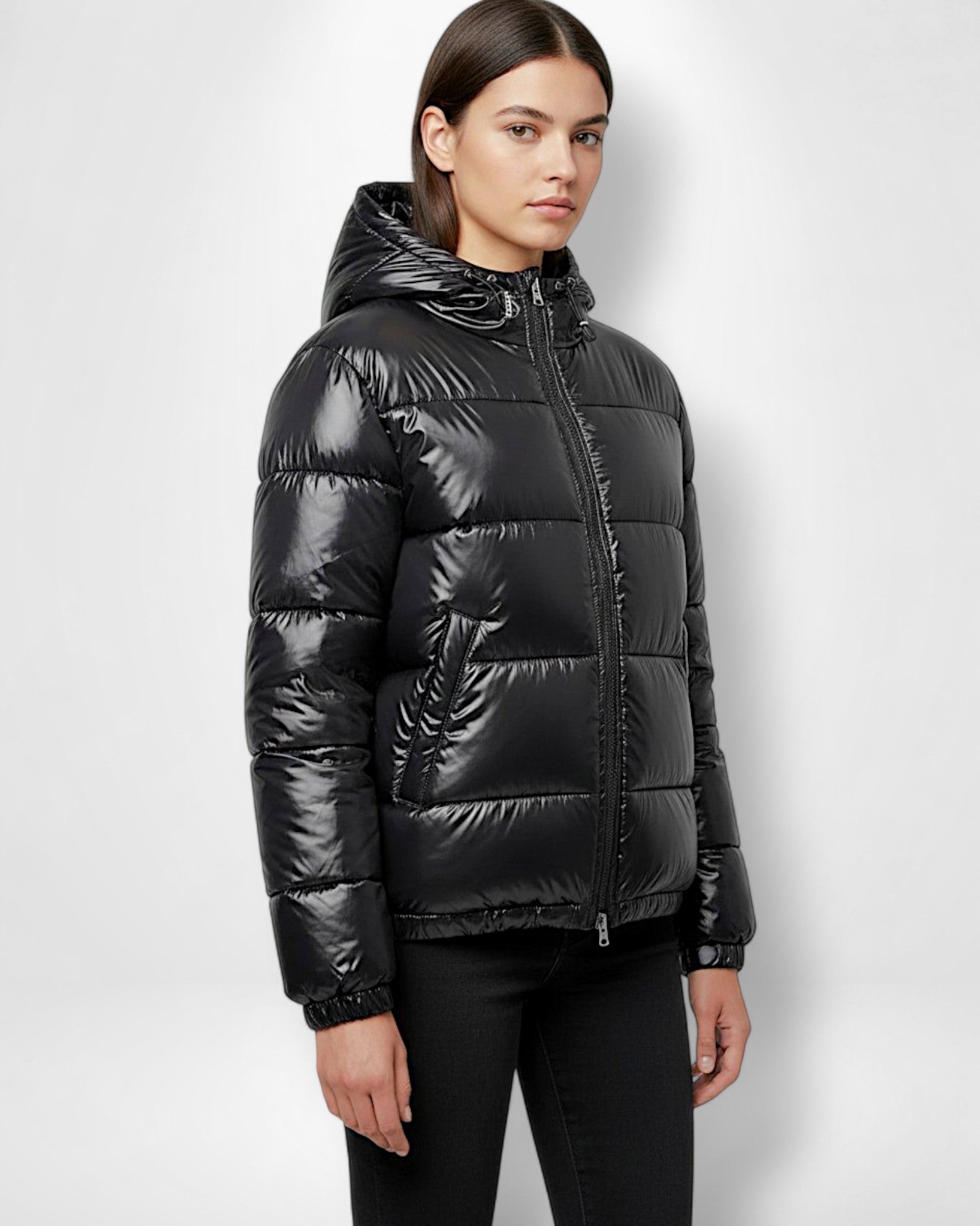Hooded Shiny Puffer Jacket for Women