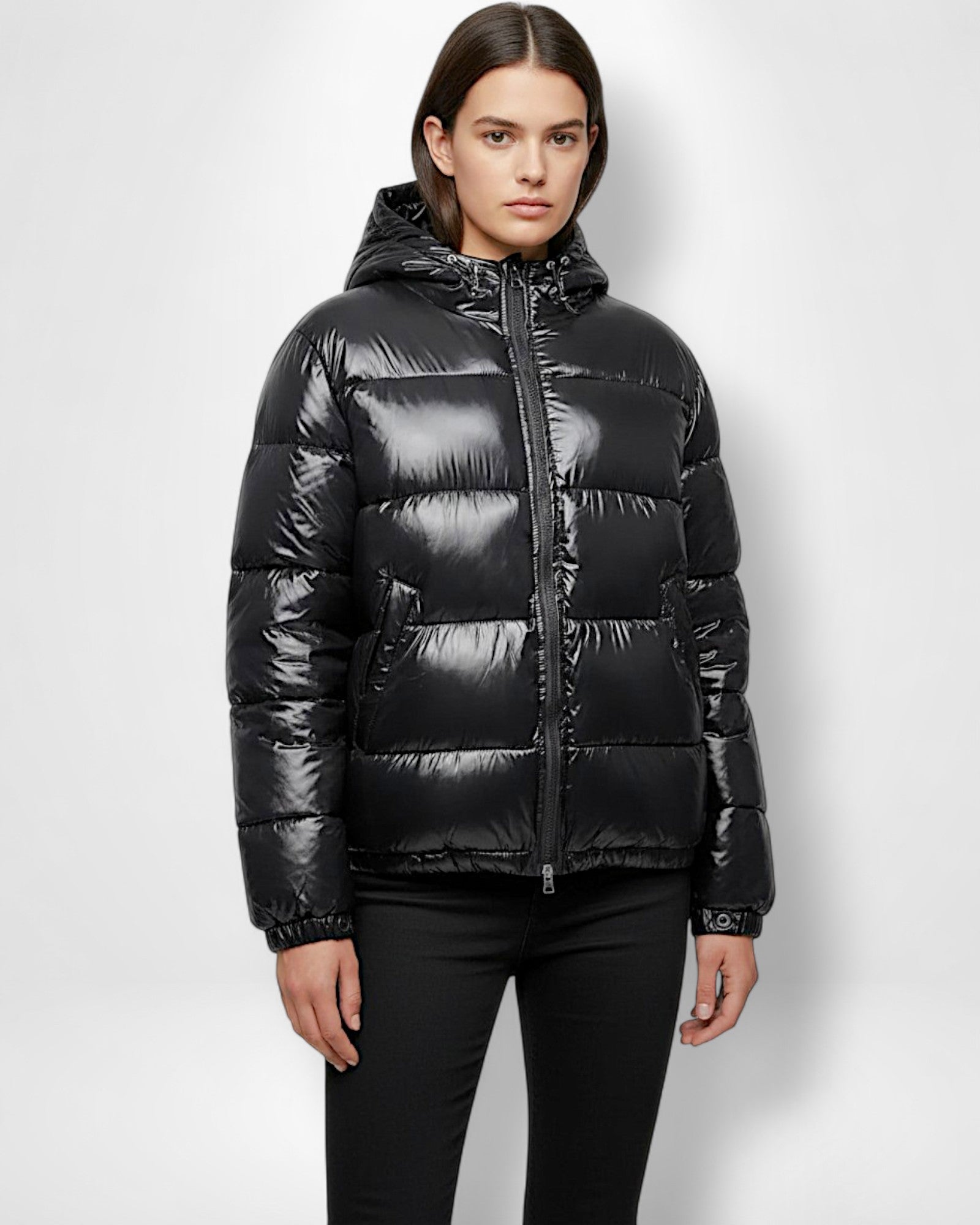 Hooded Shiny Puffer Jacket for Women