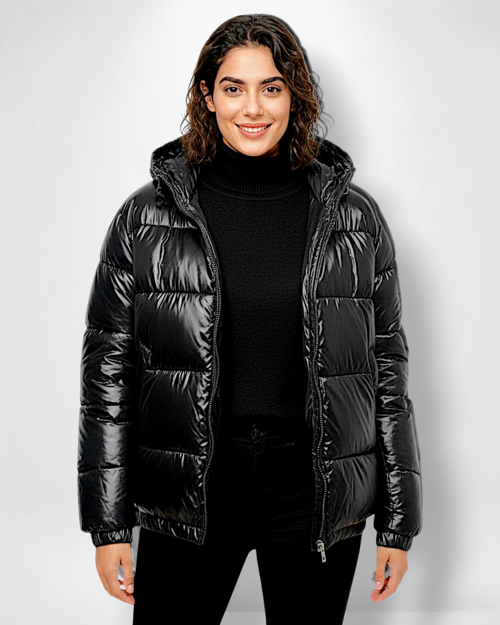 Hooded Shiny Puffer Jacket for Women