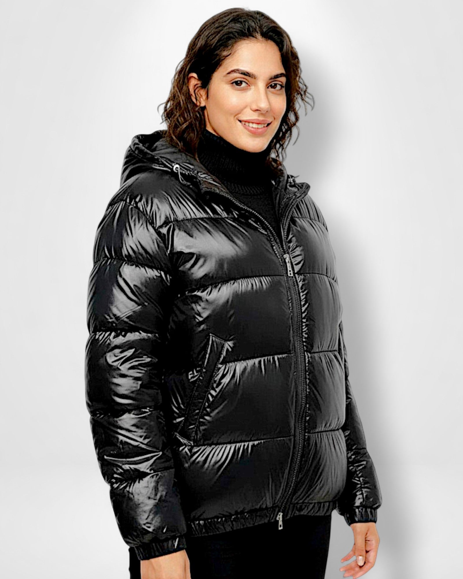 Hooded Shiny Puffer Jacket for Women