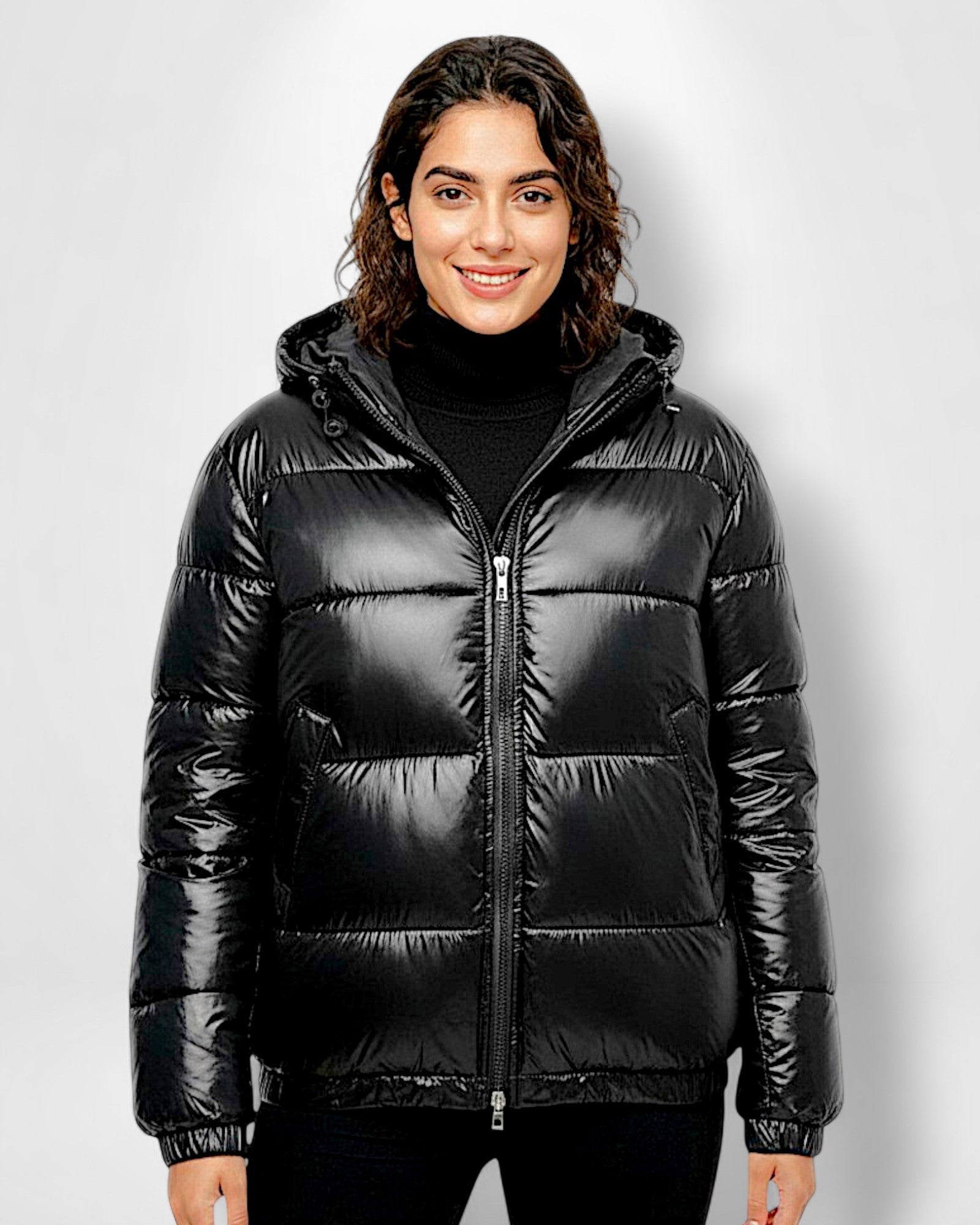 Hooded Shiny Puffer Jacket for Women