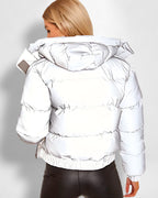 Hooded Silver Puffer Jacket for Women