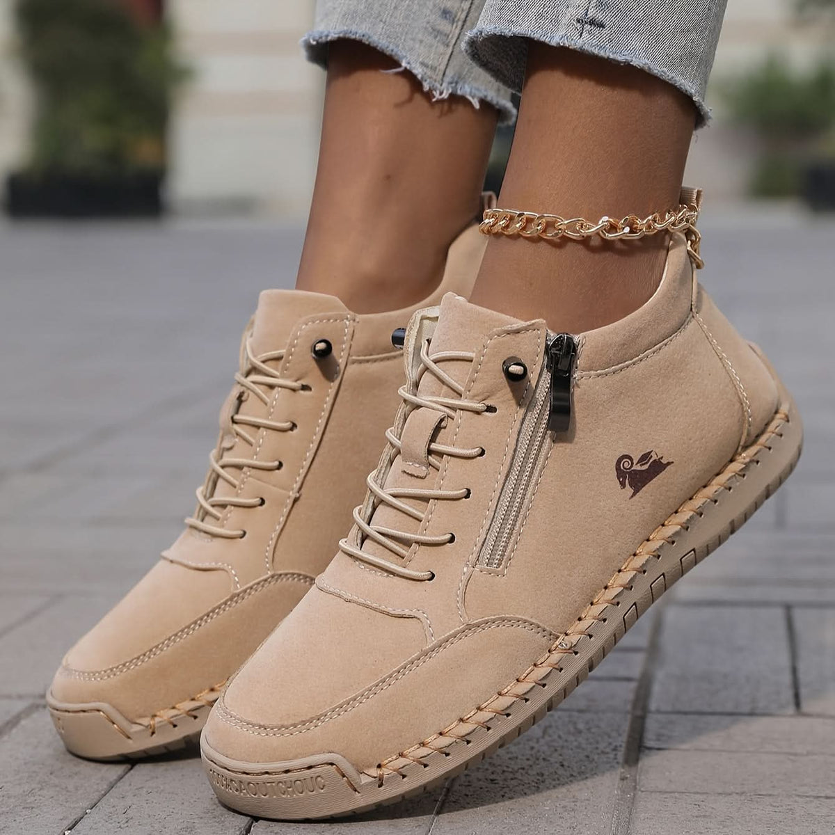 StrideWell Everyday Sneakers - Khaki Lifestyle