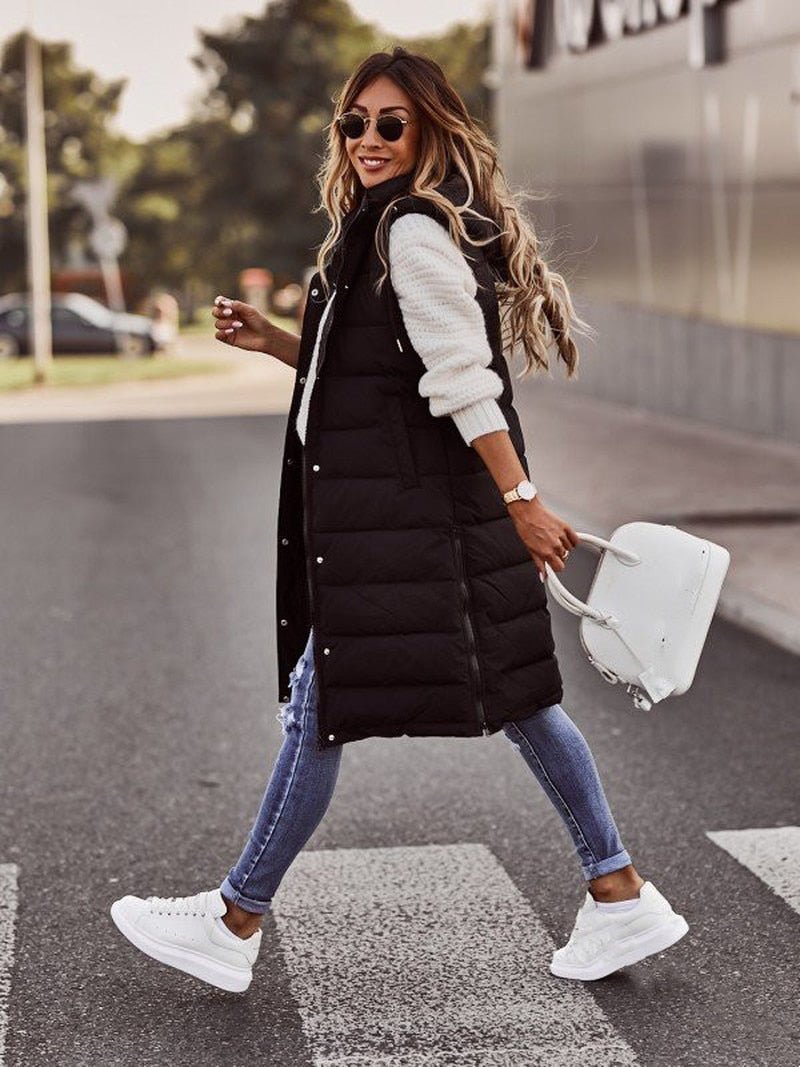 Knee-Length Quilted Vest for Women