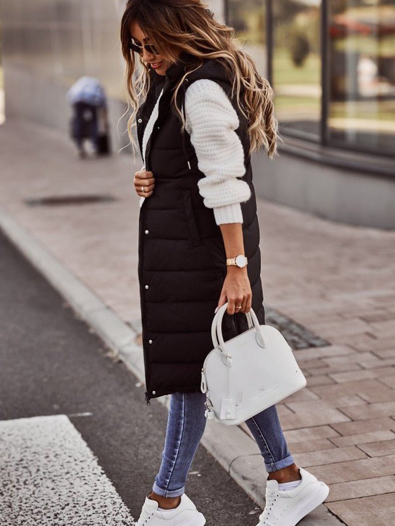 Knee-Length Quilted Vest for Women