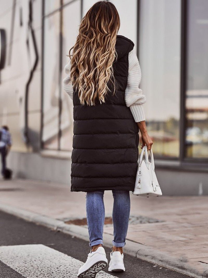 Knee-Length Quilted Vest for Women