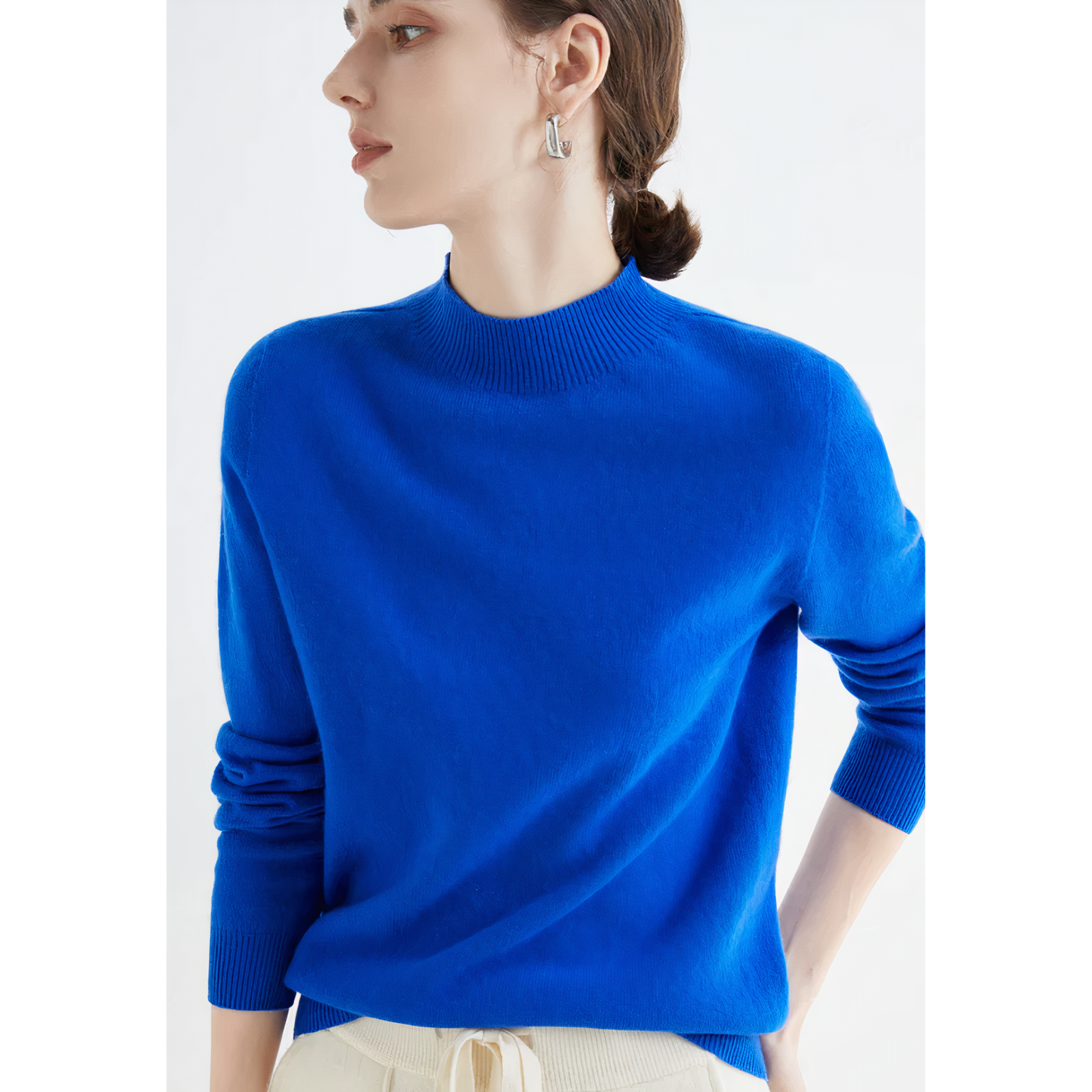 Knit Crew Neck Sweater for Women with Ribbed Cuffs