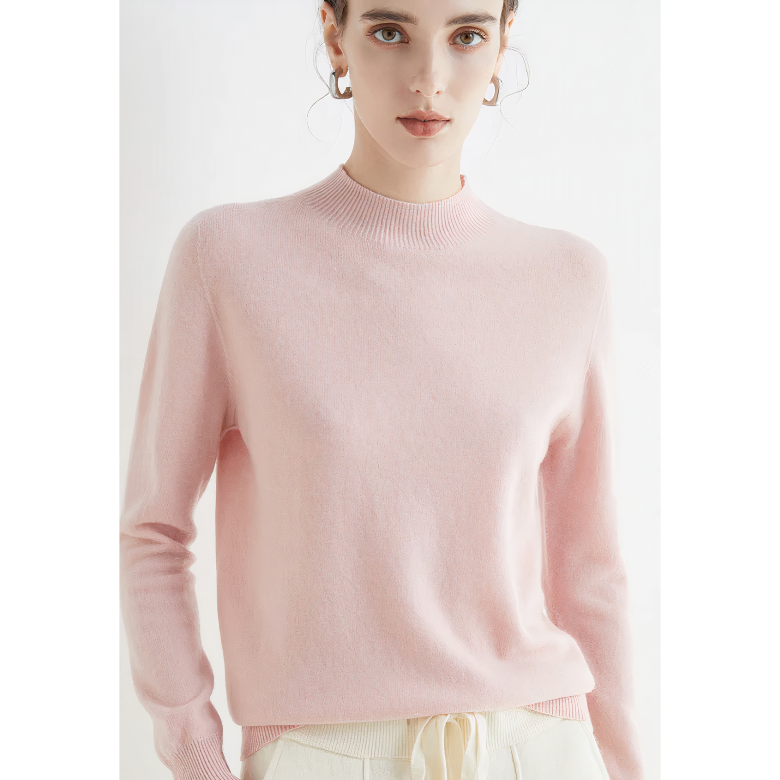 Knit Crew Neck Sweater for Women with Ribbed Cuffs