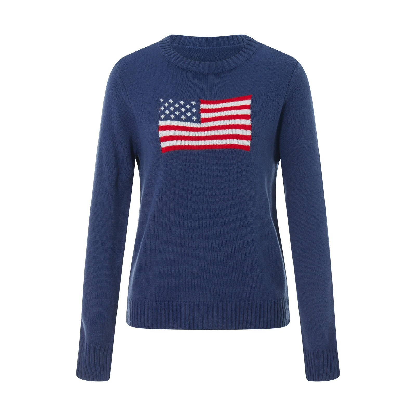 Knit Streetwear Sweater with American Flag Design for Women