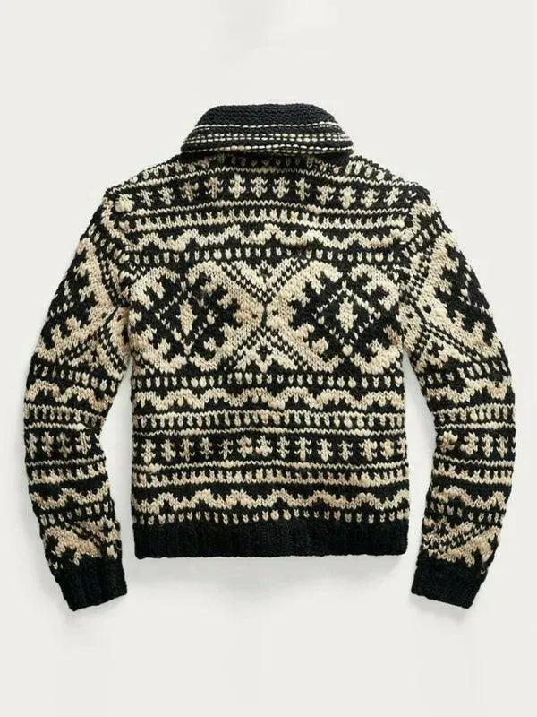 Knitted Men's Cardigan with Patchwork Design