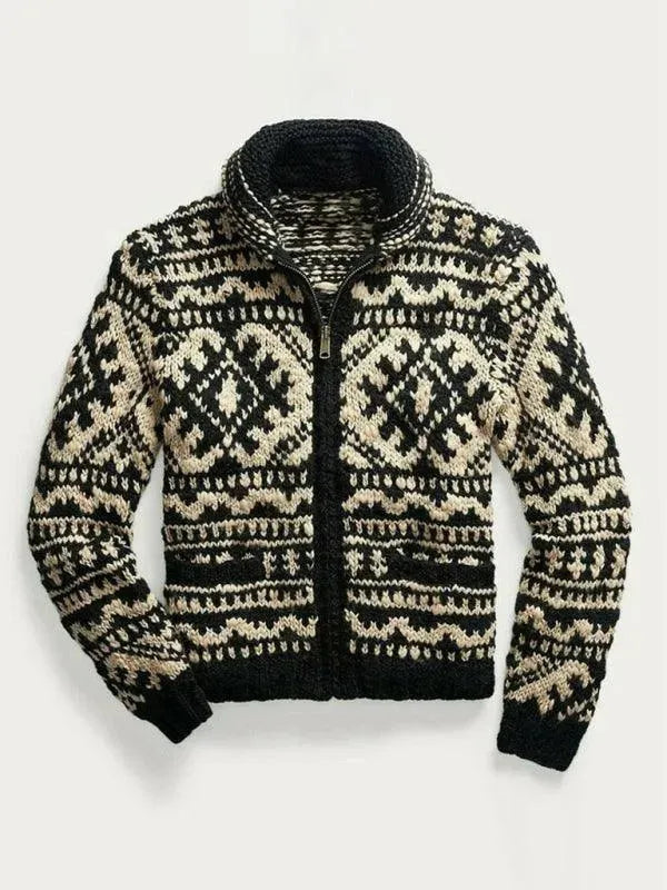 Knitted Men's Cardigan with Patchwork Design