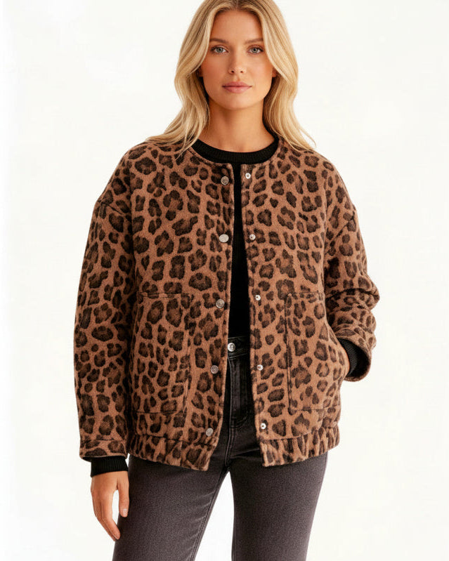 Leopard Print Bomber Jacket for Women