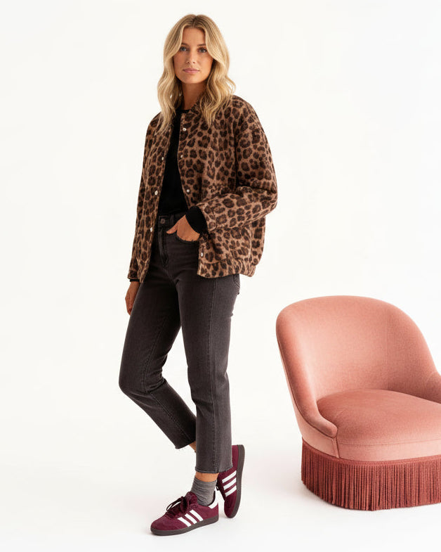 Leopard Print Bomber Jacket for Women