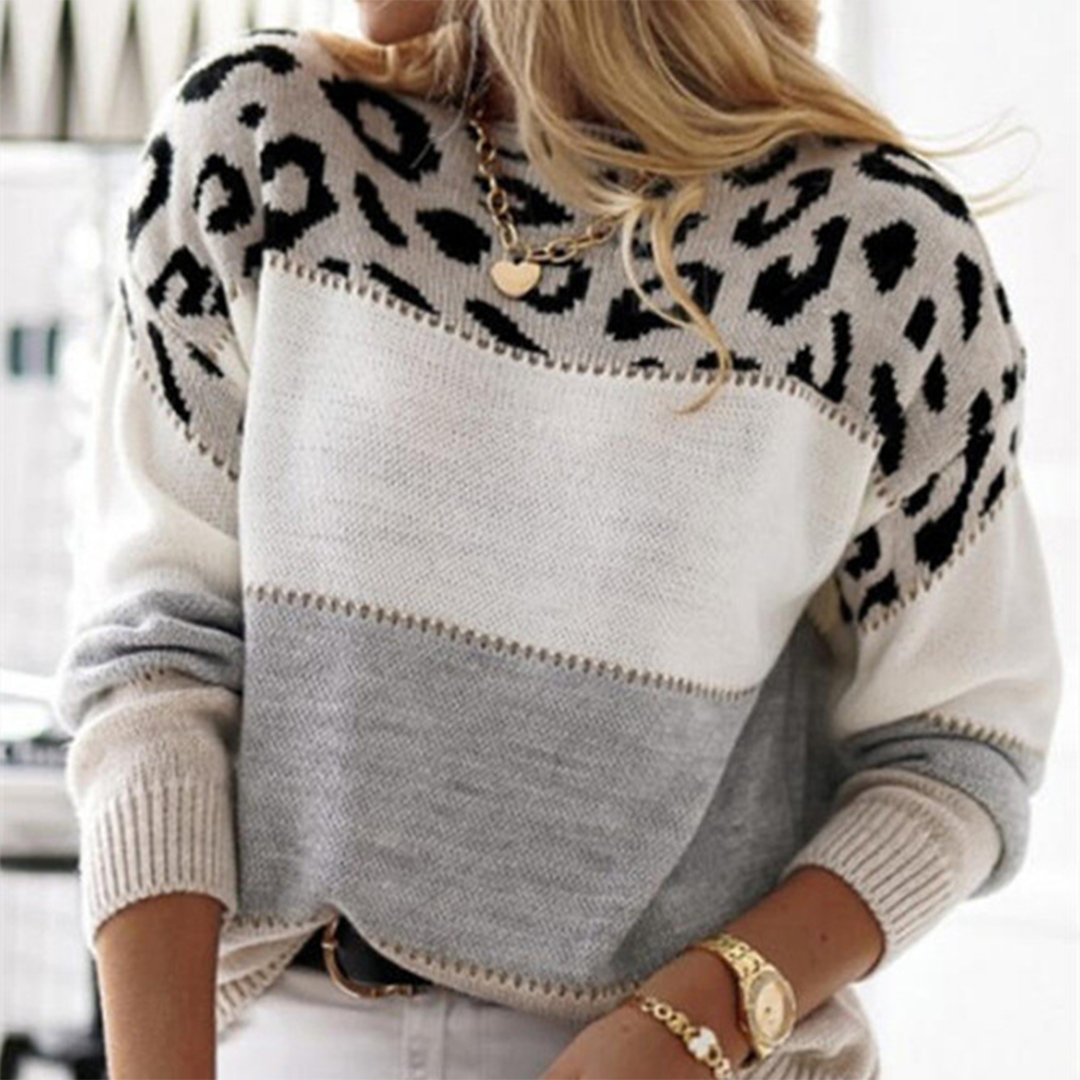 Leopard Print Relaxed Fit Sweater for Women