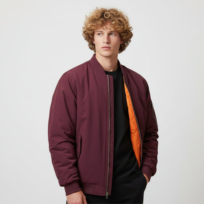 Lightweight Quilted Mens Bomber Jacket with Zipped Pockets