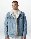 Lined Denim Jacket for Men with Fleece Collar