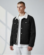 Lined Denim Jacket for Men with Fleece Collar