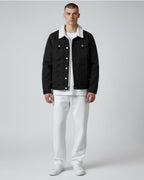 Lined Denim Jacket for Men with Fleece Collar